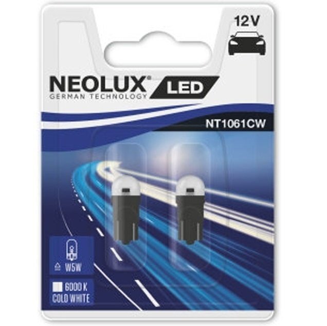 Лампа Neolux светодиодная 12V W5W Led 0.5W W2,1x9.5D (2шт) (NE_NT1061_CW-02B) фото 