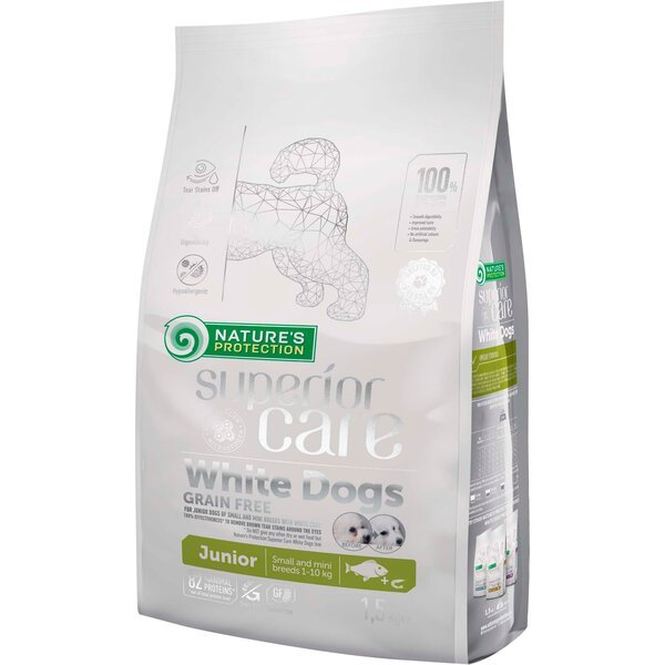 Сухой беззерновой корм для юниоров с белым окрасом шерсти Nature's Protection Superior Care Small and Mini Breeds 1.5 кг