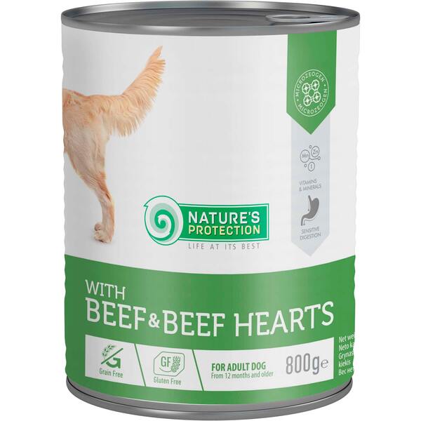 

Влажный корм для собак Nature's Protection с говядиной и говяжьим сердцем 800 г