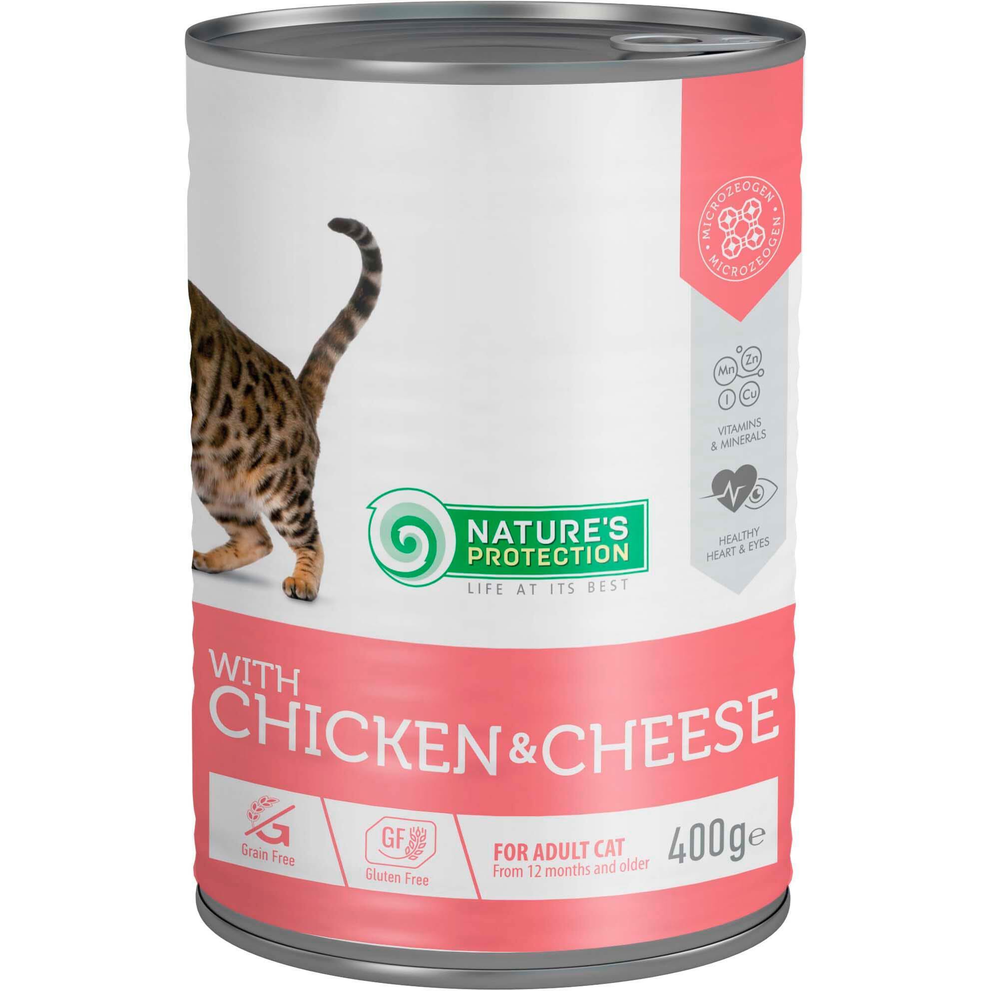 Влажный корм для котов Nature's Protection с курицей и сыром 400 г фото 1