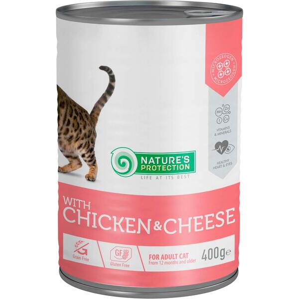 

Влажный корм для котов Nature's Protection с курицей и сыром 400 г
