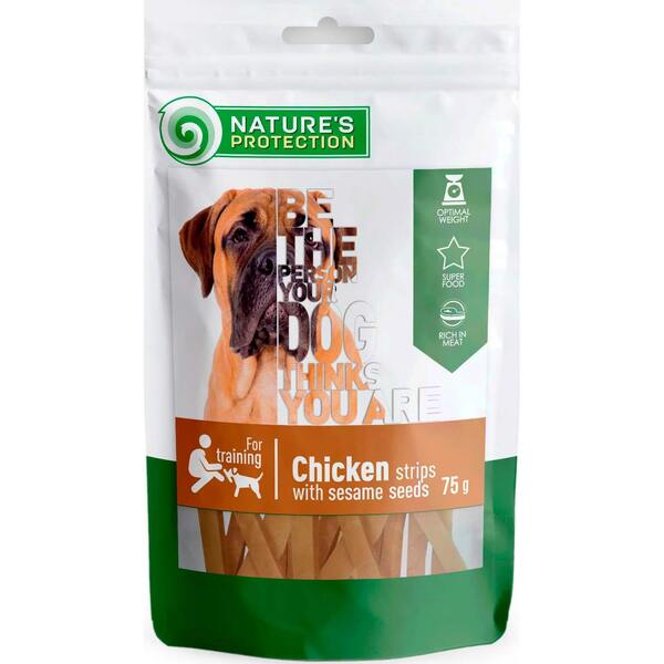 

Лакомство для собак Nature's Protection полоски из курицы с кунжутом 75 г
