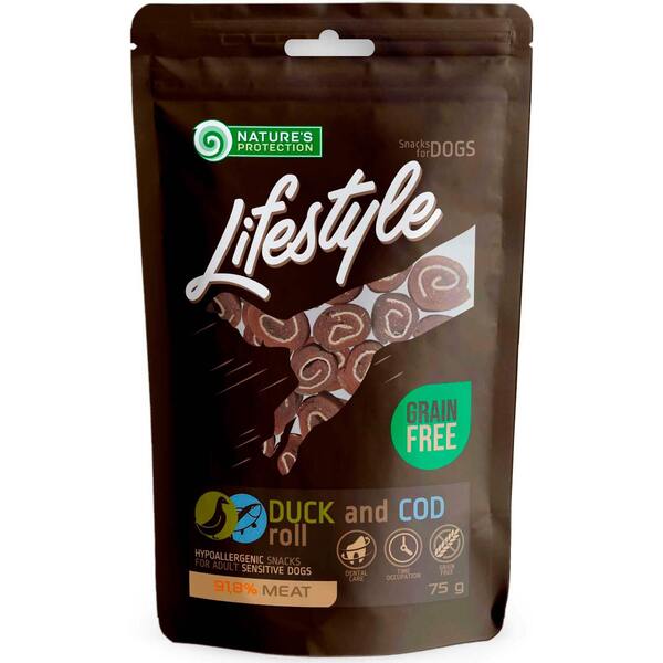 

Лакомство для собак Nature's Protection Lifestyle рулеты из утки и трески 75 г