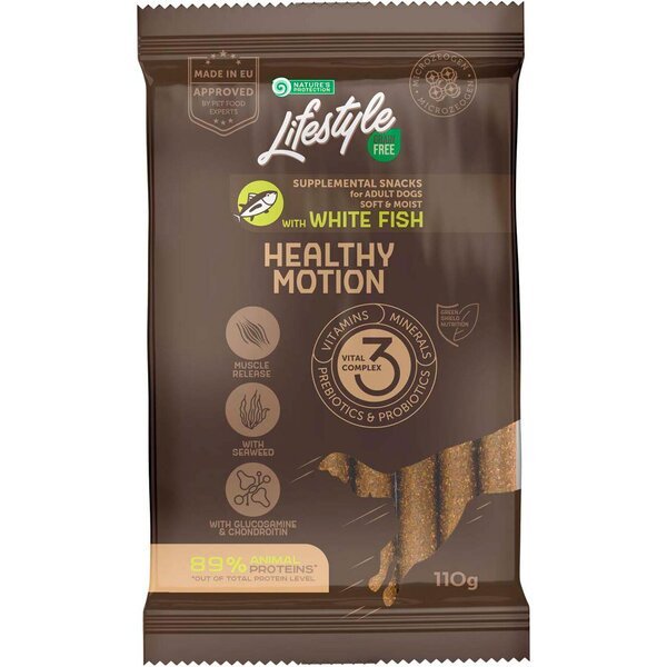 

Беззерновые лакомства для собак Nature's Protection Lifestyle Healthy Motion с белой рыбой 110 г