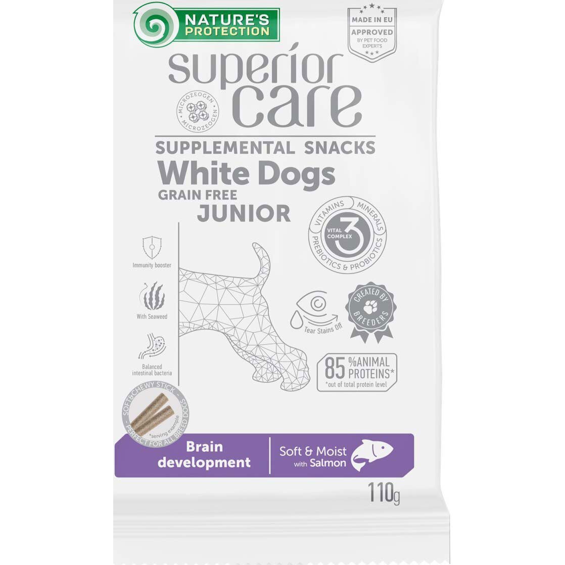 Беззернові ласощі для собак з білою шерстю Nature`s Protection Superior Care Brain Development 110 гфото
