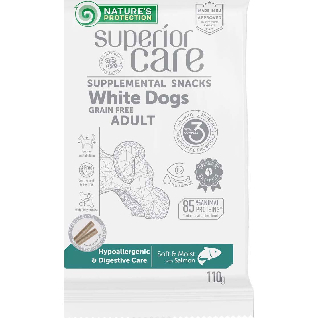 Беззерновые лакомства для собак с белой шерстью Nature&#039;s Protection Superior Care Hypoallergenic &amp; Digestive Care 110 г фото 