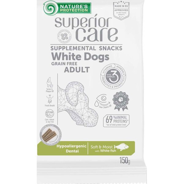 

Беззерновые лакомства для собак с белой шерстью Nature's Protection Superior Care Hypoallergenic & Dental Care 150 г