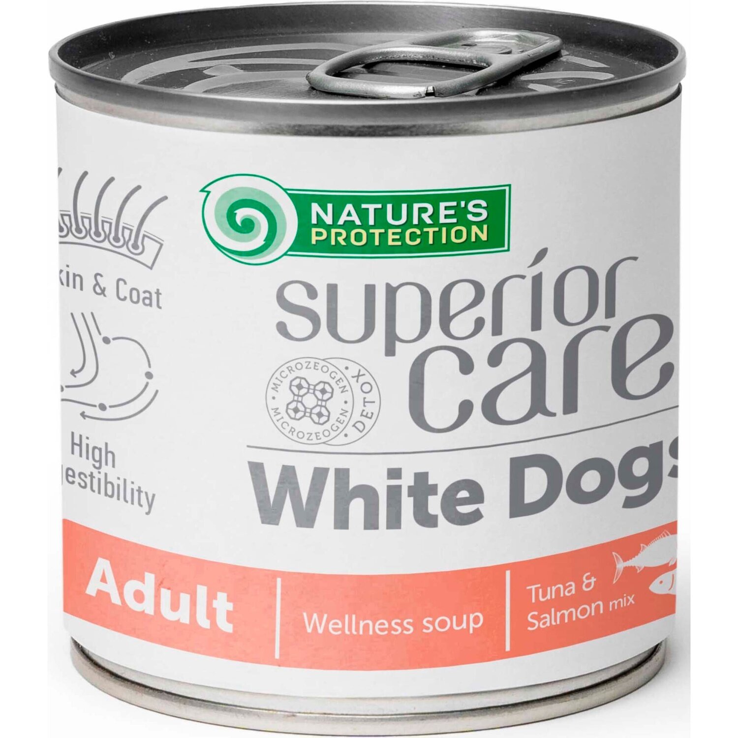 Суп для собак з білим забарвленням шерсті Nature`s Protection Superior Care All Breeds Adult з лососем та тунцем 140 млфото