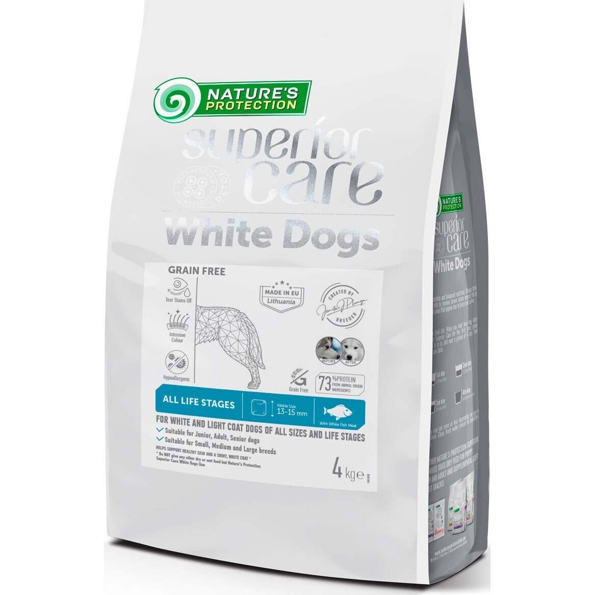 Сухий беззерновий корм для собак з білою шерстю Nature`s Protection Super Care із білою рибою 4 кгфото