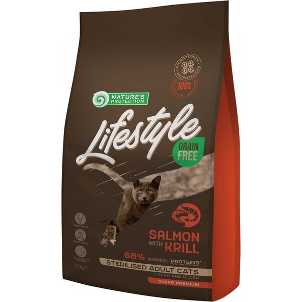 Сухой беззерновой корм для котов Nature's Protection Lifestyle Sterilised Adult с лососем 1.5 кг