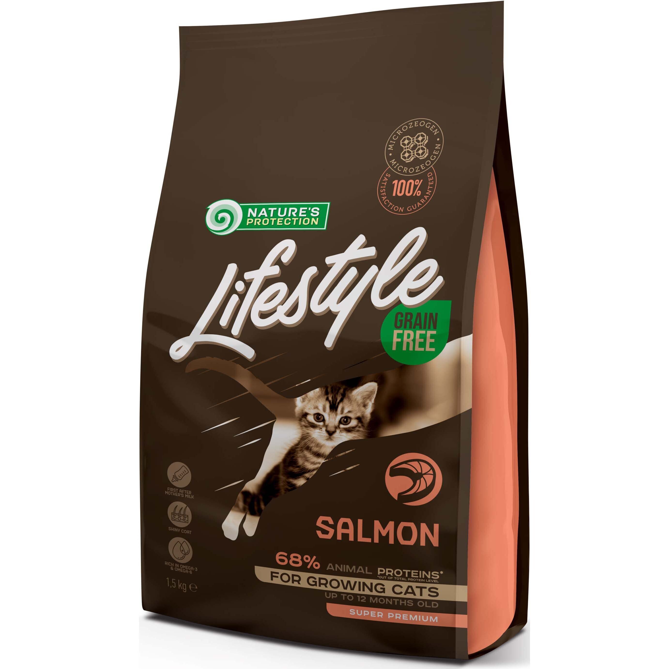 Сухой беззерновой корм для котят Nature's Protection Lifestyle Salmon Kitten 1.5 кг фото 1