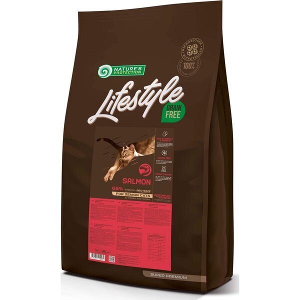 Сухой беззерновой корм для пожилых котов Nature's Protection Lifestyle Senior с лососем 7 кг