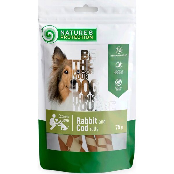 

Лакомство для собак Nature's Protection snack роллы из кролика и трески 75 г