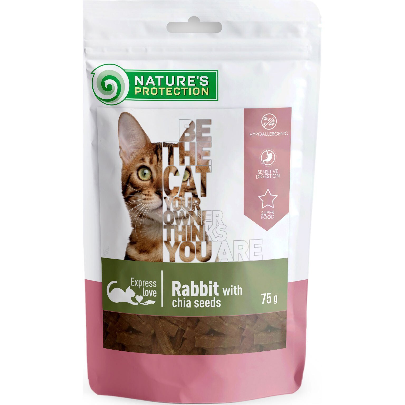 Лакомство для котов Nature's Protection snack for cats with rabbit and chia seeds 75 г фото 1