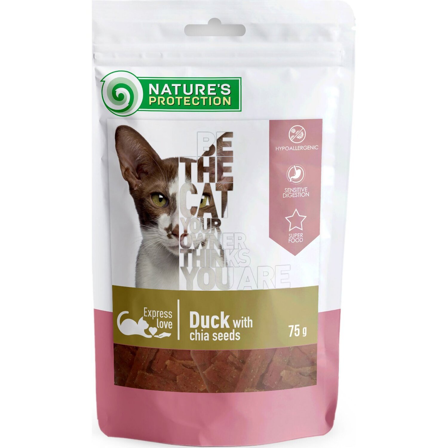 Лакомство для котов Nature&#039;s Protection snack for cats with duck with chia seeds 75 г фото 