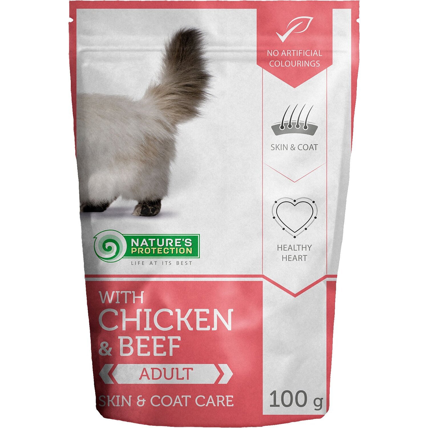 Влажный корм для котов для поддержания здоровья шерсти и кожи Nature&#039;s Protection с курицей и говядиной 100 г фото 