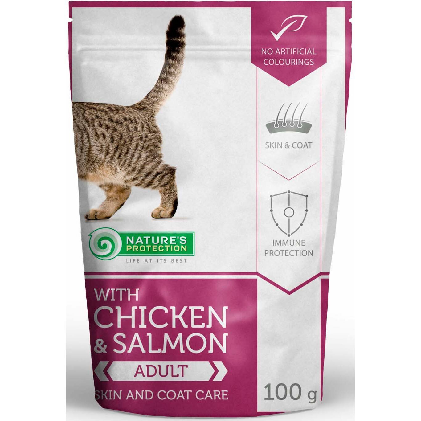 Вологий корм для котів Nature`s Protection Skin & Сoat care with Chicken and Salmon 100 гфото1