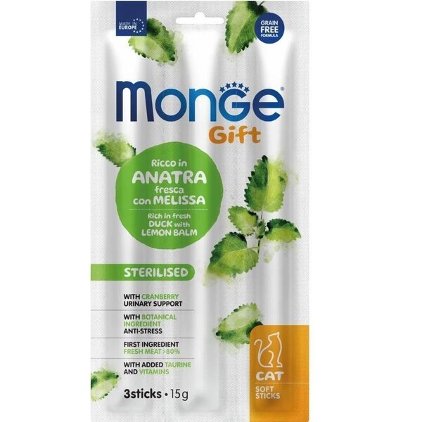

Лакомство для кошек Monge Gift Cat Sterilised утка с мелиссой 15 г