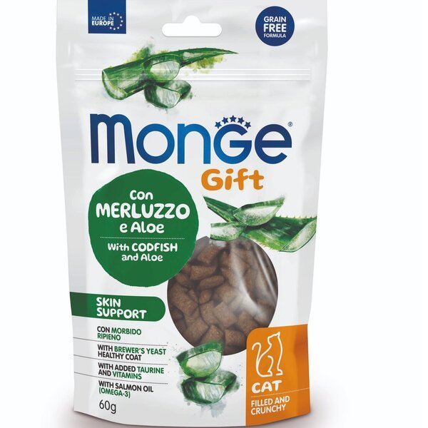 

Лакомство для кошек Monge Gift Cat Skin support с треской и алоэ 60 г