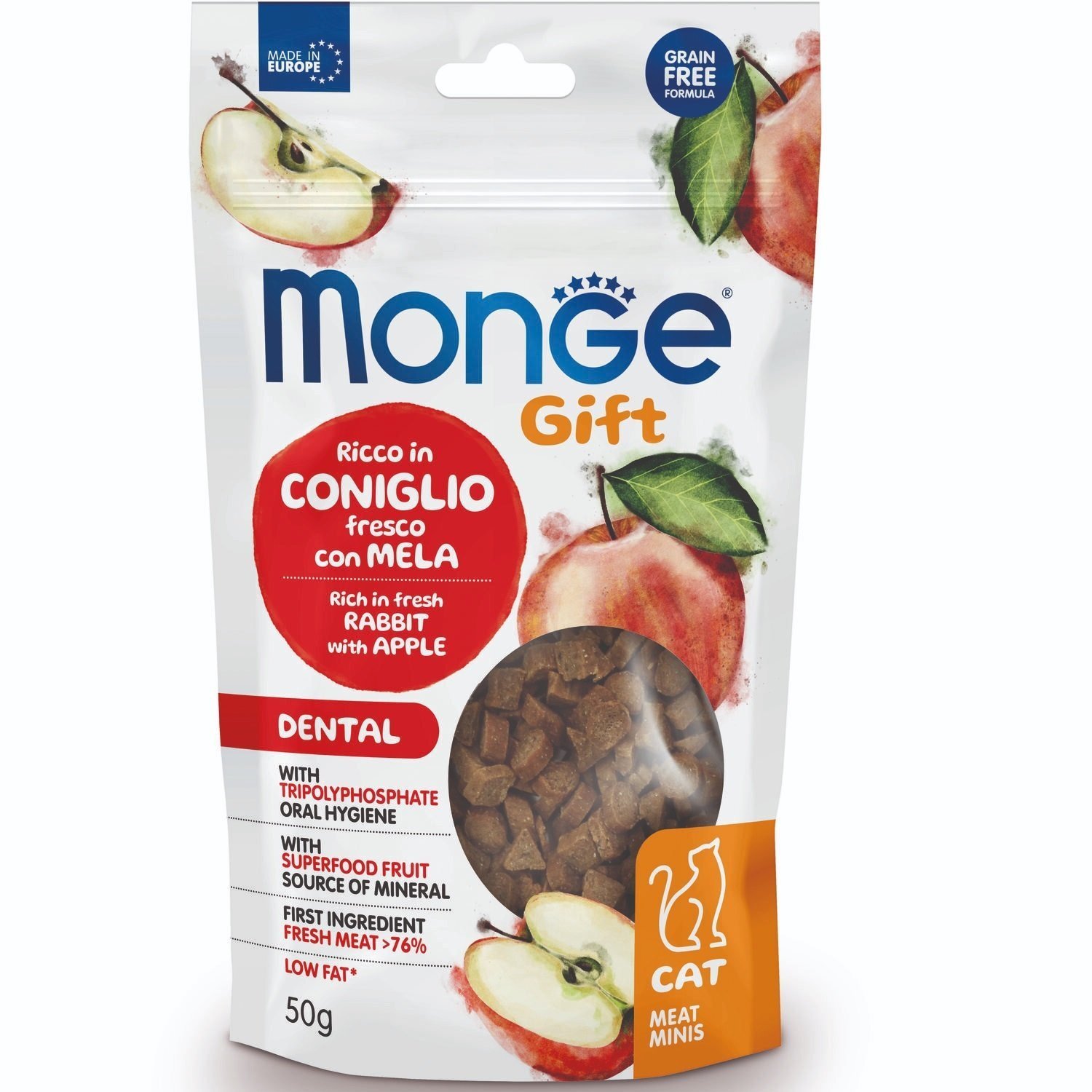 Ласощі для кішок Monge Gift Cat Dental кролик з яблуком 50 гфото