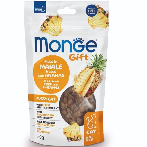 

Лакомство для кошек Monge Gift Fussy cat свинина с ананасами 50 г