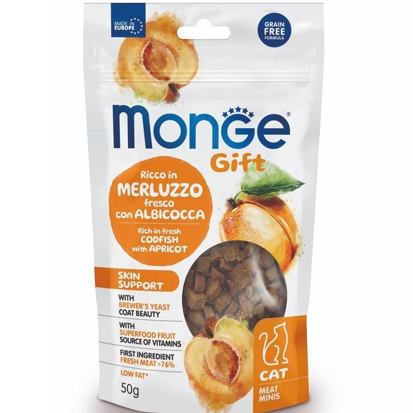 

Лакомство для кошек Monge Gift Cat Skin support треска с абрикосами 50 г