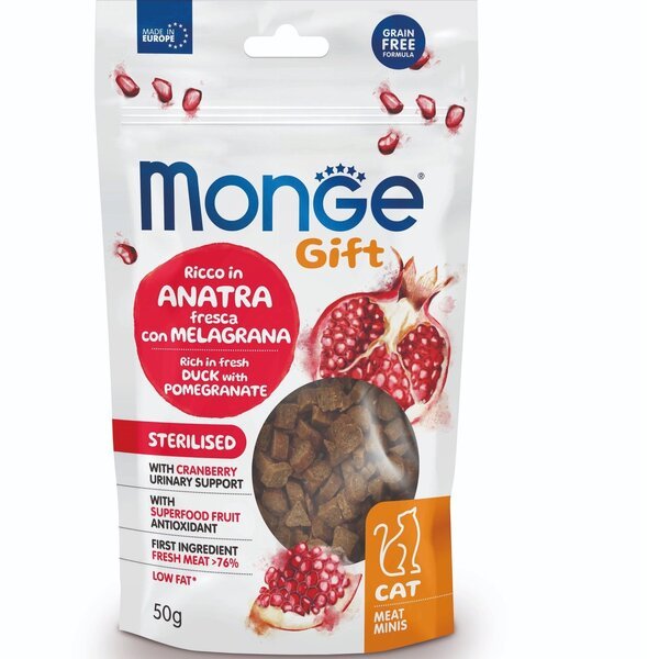 

Лакомство для кошек Monge Gift Cat Sterilised утка с гранатом 50 г