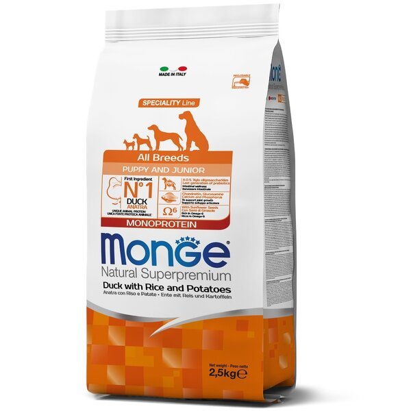 

Сухой корм для щенков Monge Dog Monoprotein All breeds Puppy Duck 2.5 кг