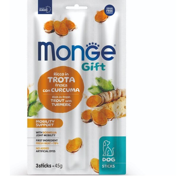 

Лакомство для собак Monge Gift Dog Mobility support форель с босвелией 45 г
