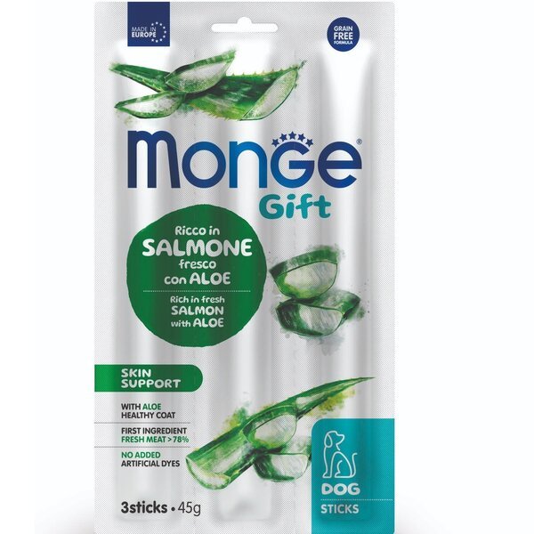 Лакомство для собак Monge Gift Dog Skin support лосось с алоэ 45 г