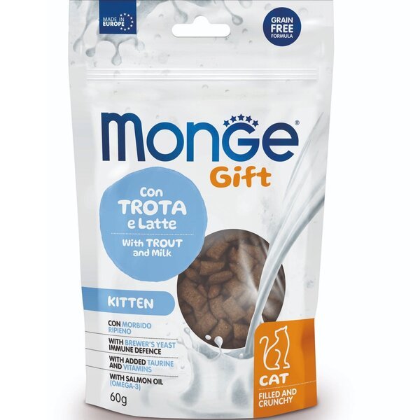 Лакомства для котят Monge Gift Cat Kitten форель и молоко 60 г