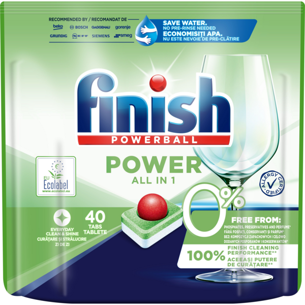 

Средство для посудомоечных машин Finish Power All in One 0% 40шт