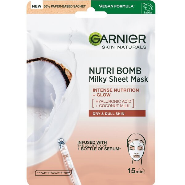 Акція на Маска тканевая Garnier Skin Naturals Питание с кокосовым молоком 28г від MOYO