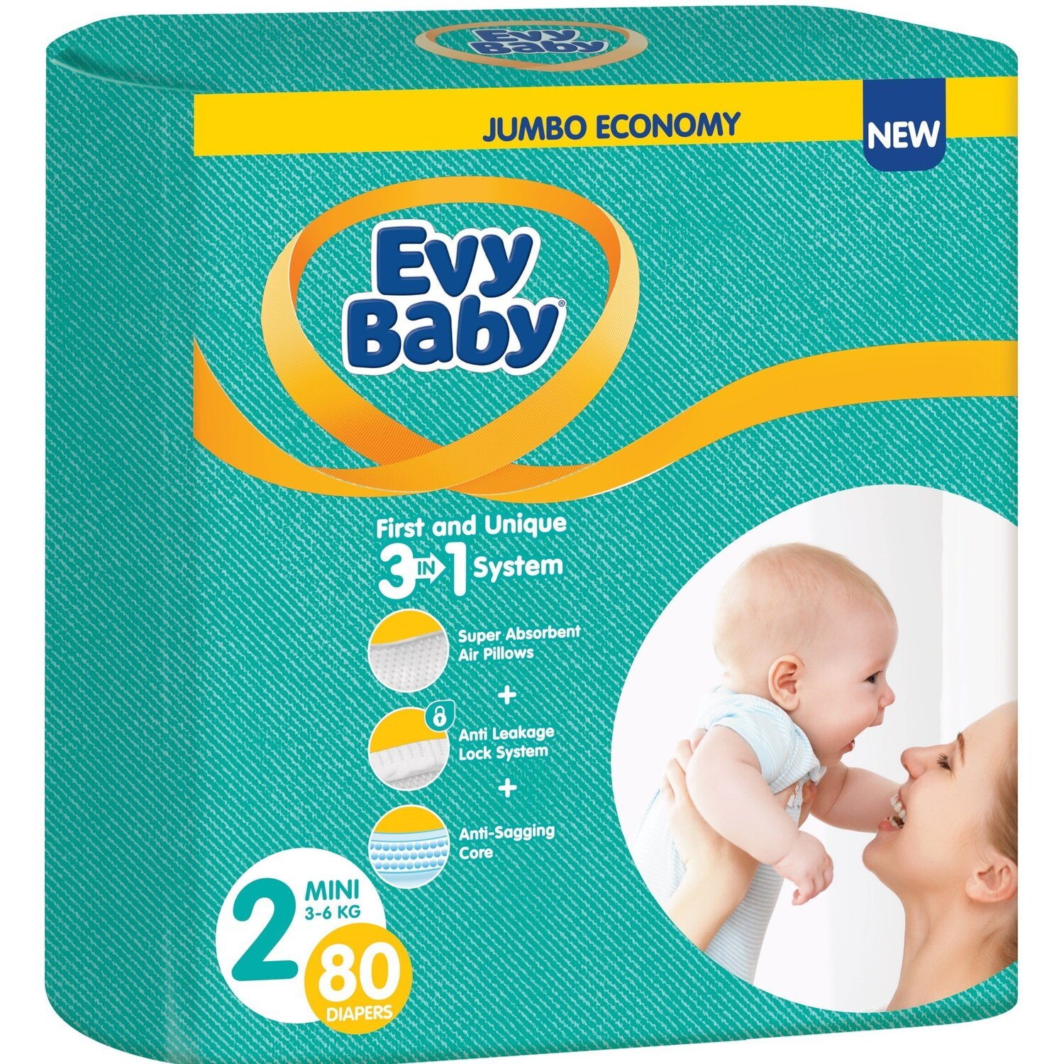 Подгузники детские Evy Baby Mini Elastic Jumbo 3-6кг 80шт фото 