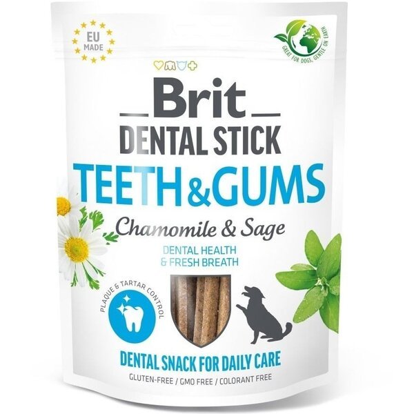 Лакомства для собак Brit Dental Stick для зубов и десен с ромашкой и шалфеем 7 шт 251г