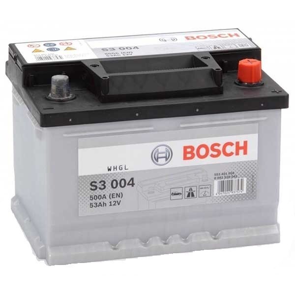 

Автомобильный аккумулятор Bosch 53Ah-12v (S3004), R+, EN500 (52371042563) (0092S30041)