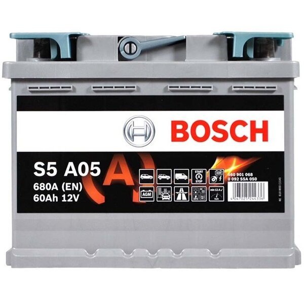 Автомобильный аккумулятор Bosch 60Ah-12v AGM (S5A05), R+, EN680 (6900277641) (0092S5A050)