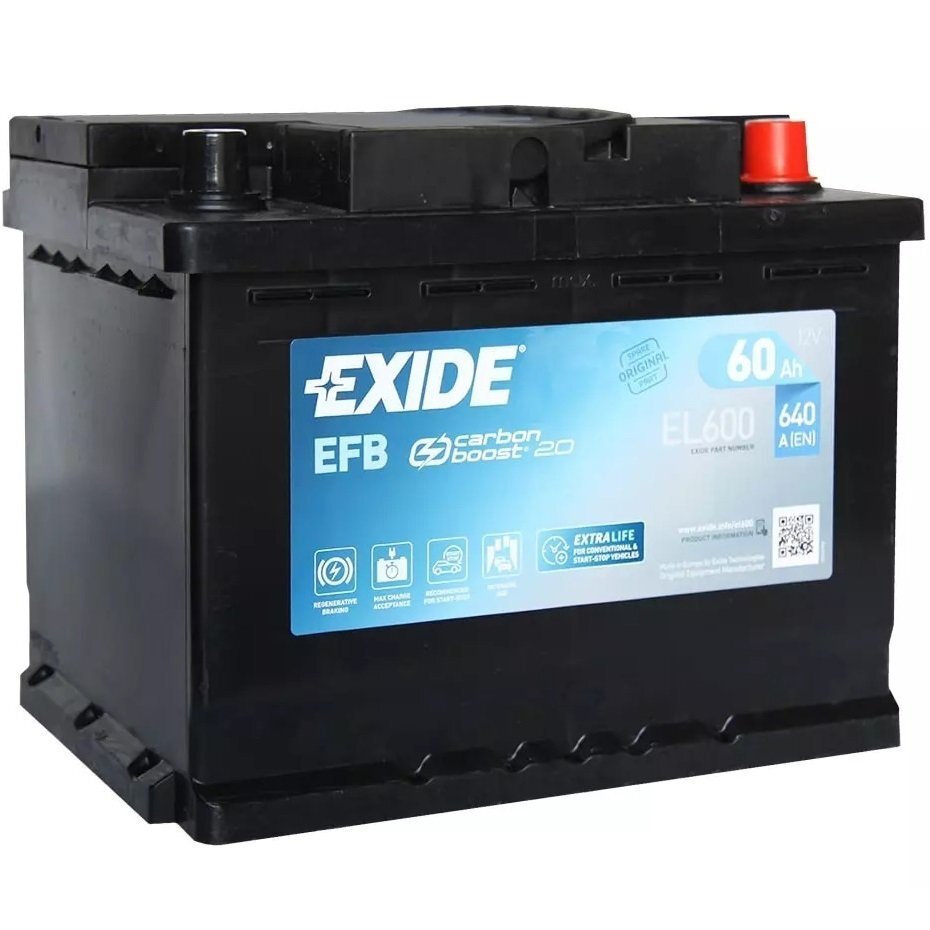 Автомобильный аккумулятор Exide 60Ah-12v EFB, R+, EN640 (52371210287) (EL600) фото 