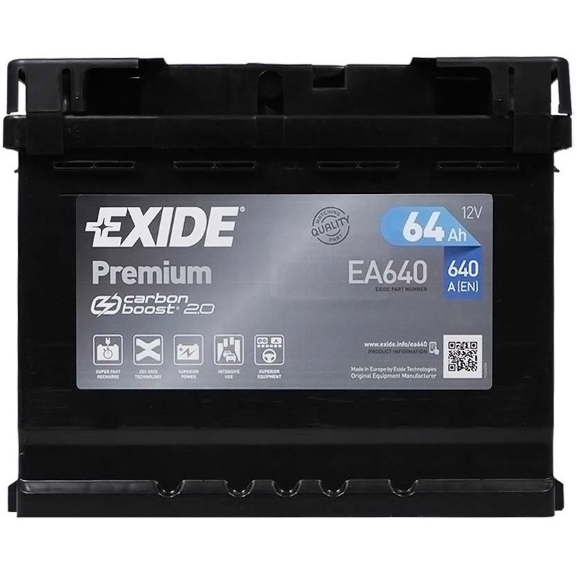 Автомобільний акумулятор Exide 64Ah-12v Premium, R+, EN640 (5237607278) (EA640)фото