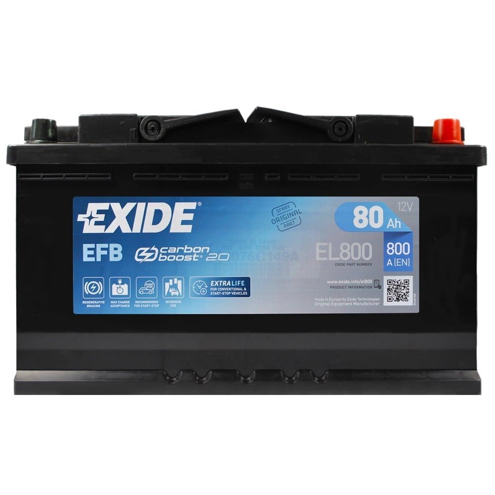Автомобильный аккумулятор Exide 80Ah-12v EFB, R+, EN800 (52371210289) (EL800) фото 