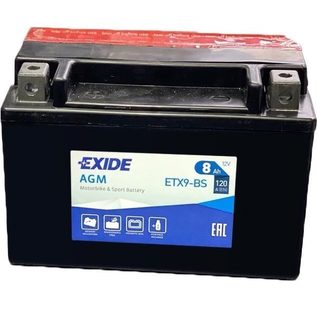 Автомобильный аккумулятор Exide 8Ah-12v AGM (ETX9-BS) YTX9-BS ст.код L+, EN120 (5237913478) (ETX9-BS) фото 