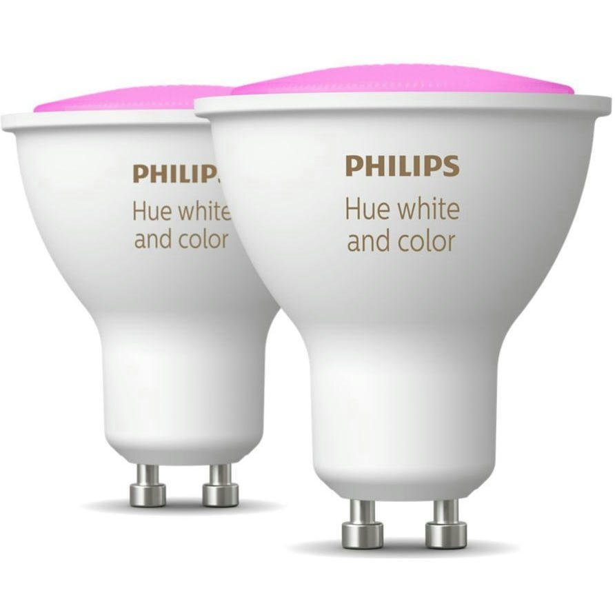 Лампа розумна Philips Hue GU10, 5.7W (50Вт), 2000K-6500K, RGB 2шт (929001953112)фото