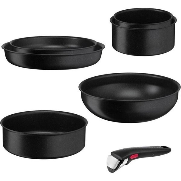 Набор посуды Tefal Ingenio Black Stone 7 предметов, чёрный (L3998702 ...