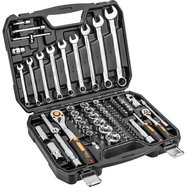 

Набор инструмента Neo Tools, 82шт, 1/2", 1/4", CrV, кейс (10-059)