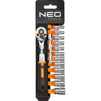 Набор торцевых головок Neo Tools, 14шт, 1/4", трещотка 90 зубцов, CrV (10-000)