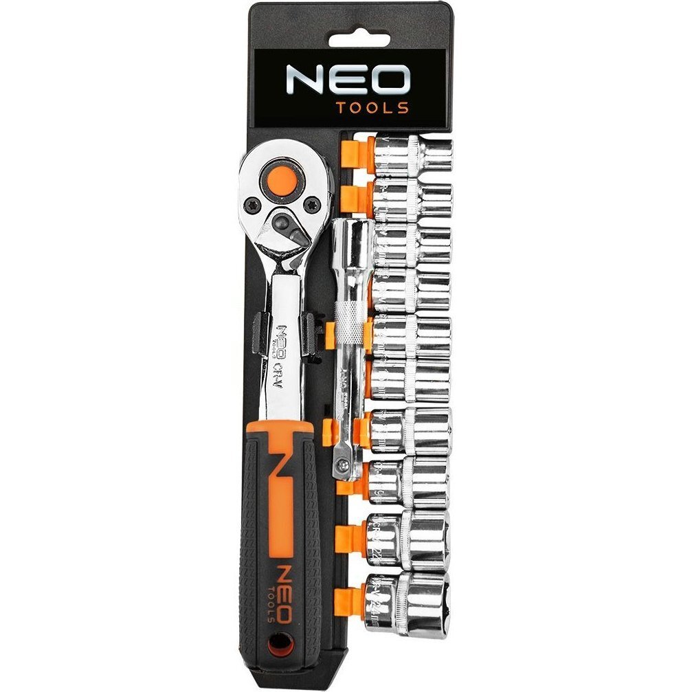Набор торцевых головок Neo Tools, 12шт, 3/8&quot;, трещотка 90 зубцов, CrV (10-020N) фото 