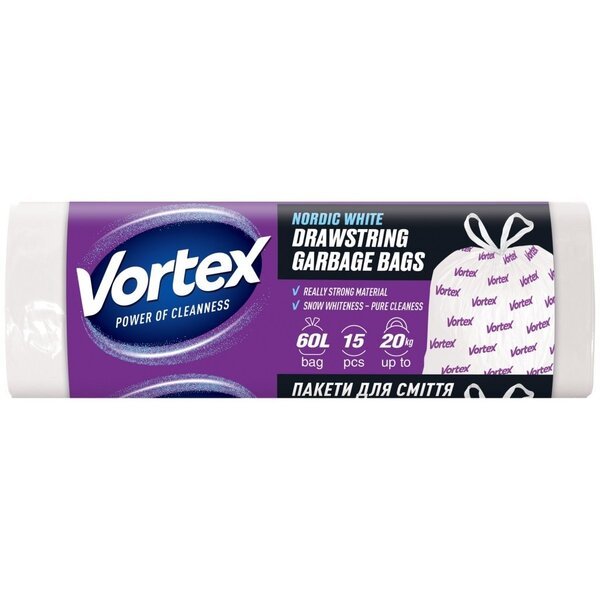 

Пакеты для мусора с затяжками Vortex белые 60л*15шт