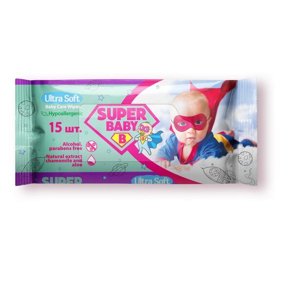 

Влажные салфетки Super Baby SuperPack ромашка и алоэ 15шт