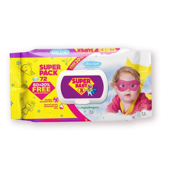 

Влажные салфетки Super Baby SuperPack sensetive ромашка и алоэ 72шт