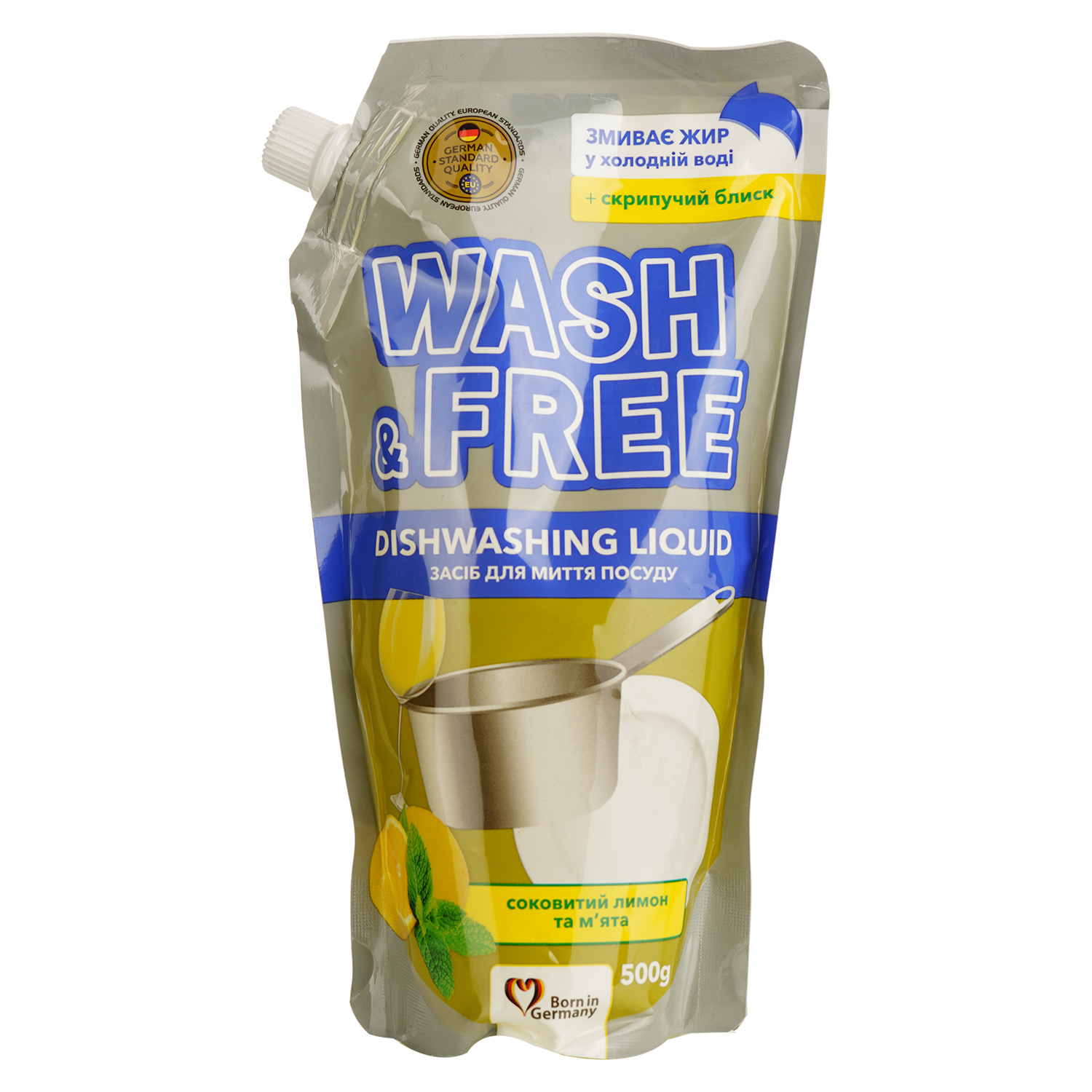 Средство для мытья посуды Wash&Free лимон и мята дойпак 500мл фото1